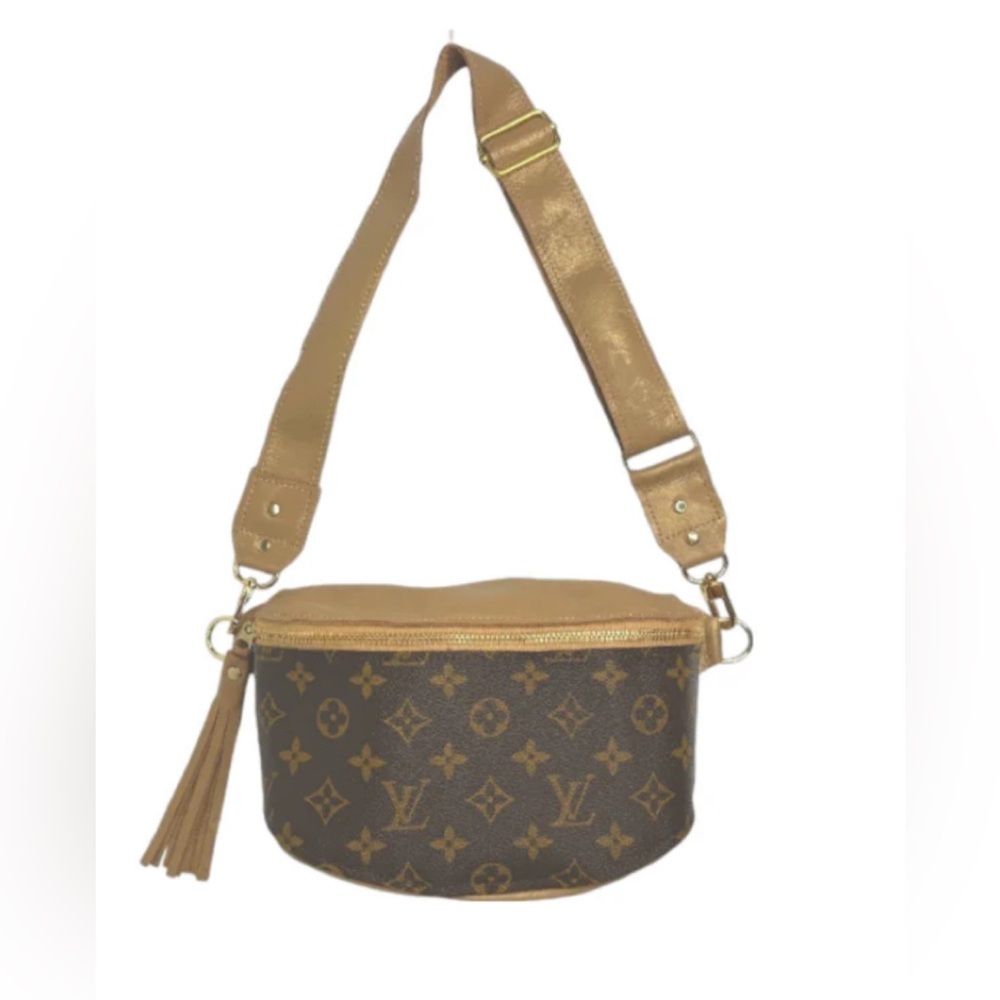 Repurposed authentic Louis Vuitton Full Front Belt Bag in Bronze Leather
